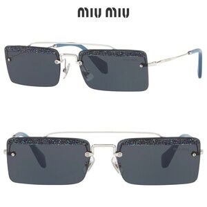 MIU MIU SOCIETE SMU59T KJT-2K1 SILVER BLUE GLITTER SQUARE SUNGLASSES. 58 mm